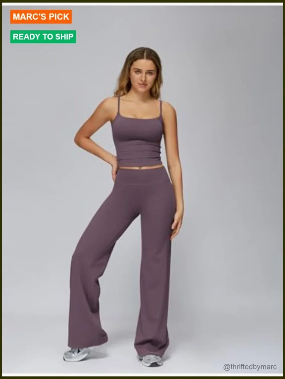 Women's Workout Set Spaghetti Strap Crop Top Straight Leg Pants